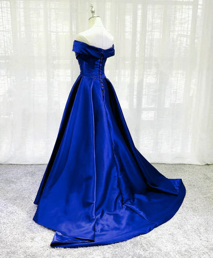 Vestido de fiesta largo de satén azul rey, corte A, sencillo, para graduación y noche, TP1193