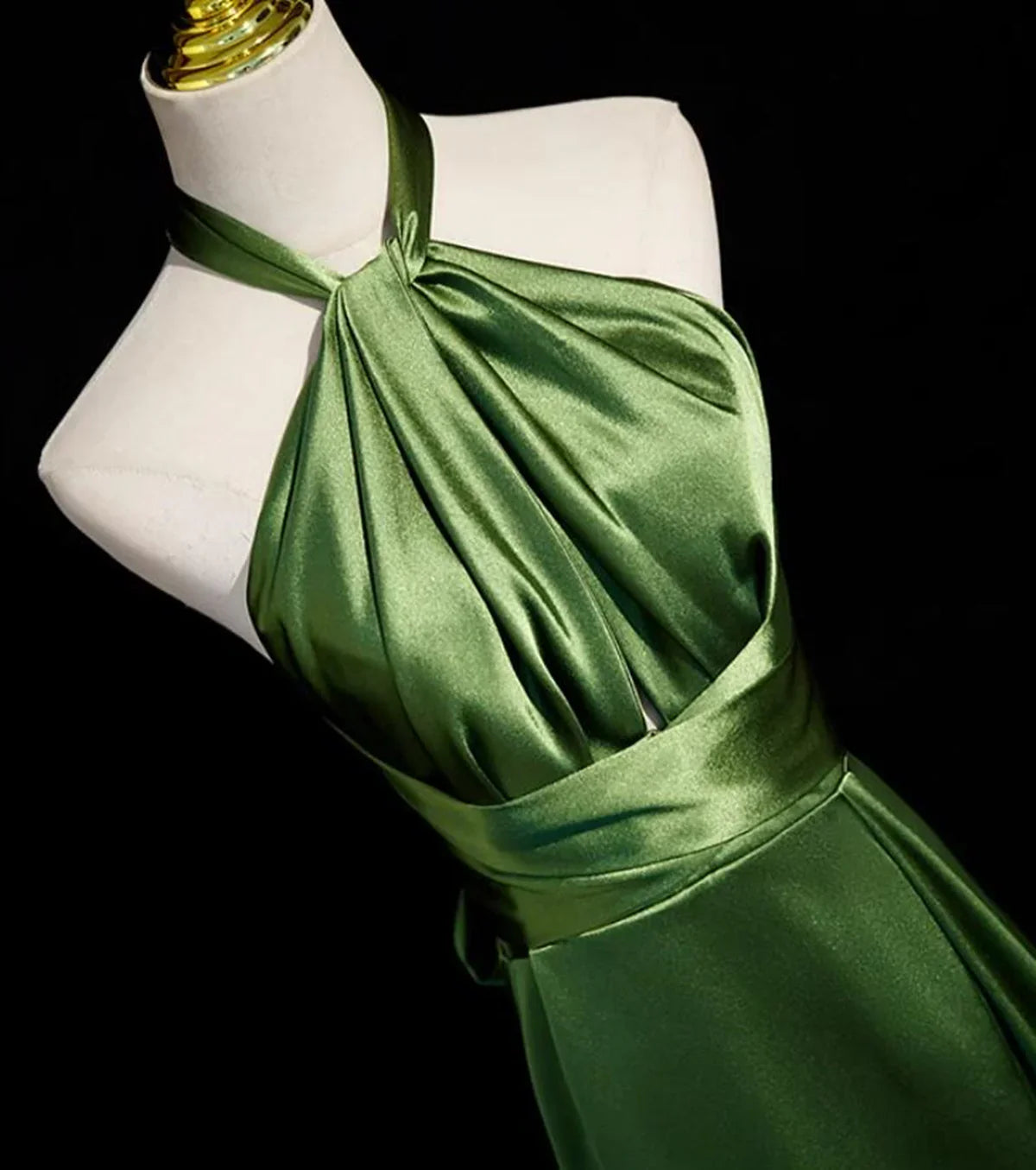 Vestido largo de satén verde con cuello halter para boda, vestido de noche verde, vestido de fiesta TP1212