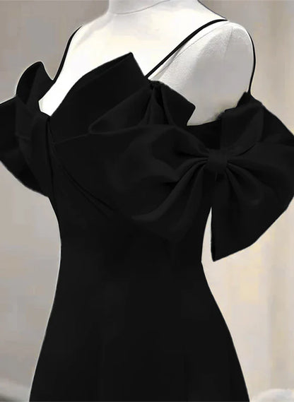 Hermoso vestido de fiesta largo negro de corte A, vestido de noche negro hasta el suelo TP1224