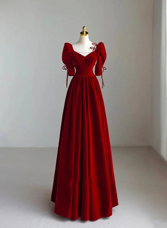 Beautiful Wine Red Long A-line Velvet Prom Dress, Long Evening Dress Party Dress TP1226