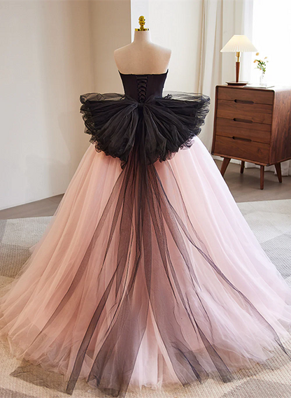 Hermoso vestido formal de tul con encaje rosa y negro, para quinceañeras, TP1237