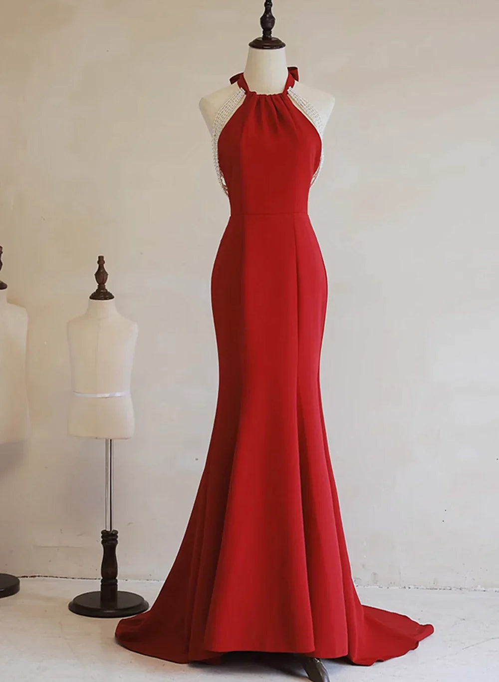 Vestido formal largo estilo sirena, sencillo y bonito, color rojo, para noche y fiesta, TP1246