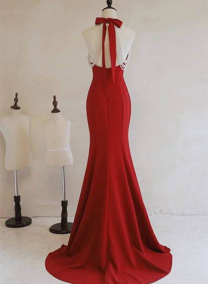 Vestido formal largo estilo sirena, sencillo y bonito, color rojo, para noche y fiesta, TP1246
