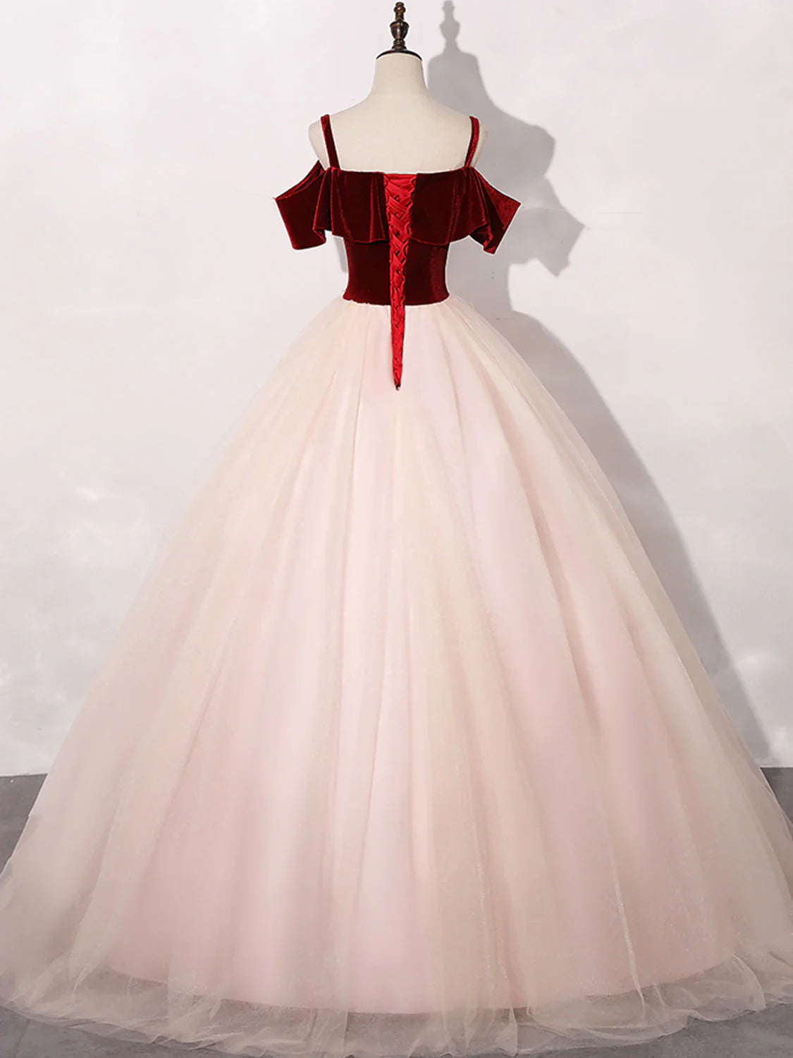 Vestido de fiesta de terciopelo y tul rosa y rojo vino, vestido formal de gala con apliques de encaje TP1269