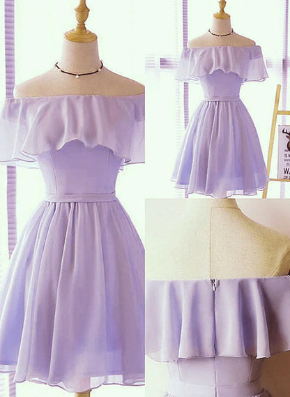 Precioso vestido formal corto de gasa morado claro hasta la rodilla, vestido de fiesta morado claro TP1275