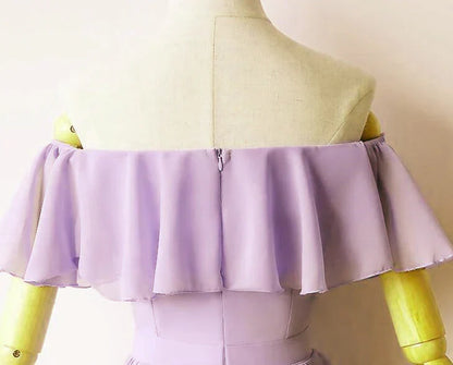Precioso vestido formal corto de gasa morado claro hasta la rodilla, vestido de fiesta morado claro TP1275