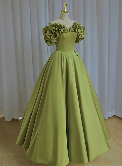 Vestido de fiesta largo de satén verde claro con hombros descubiertos y cordones, vestido de fiesta verde TP1280