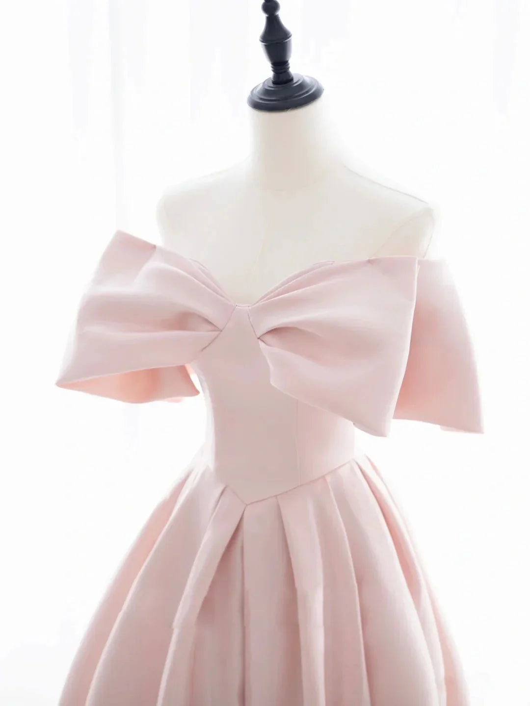 Vestido de fiesta de satén rosa con escote corazón y lazo, vestido de fiesta largo rosa TP1293