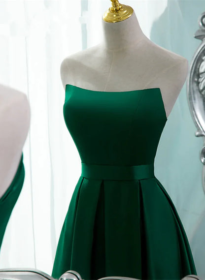 Vestido de noche largo de satén verde sencillo con abertura, vestido de fiesta verde de corte A TP1313