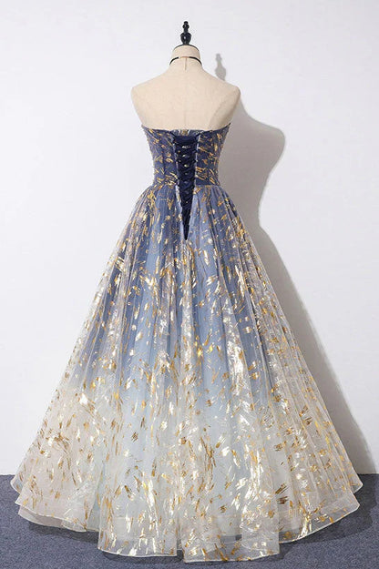 Blue Tulle A-line Gradient Long Formal Dress, A-line Blue Evening Dress Prom Dress TP1322
