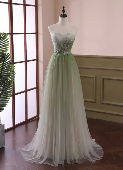 Hermoso vestido formal de tul verde claro, corte A, vestido de fiesta verde, vestido de graduación TP1329