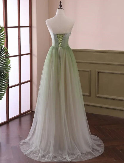 Hermoso vestido formal de tul verde claro, corte A, vestido de fiesta verde, vestido de graduación TP1329