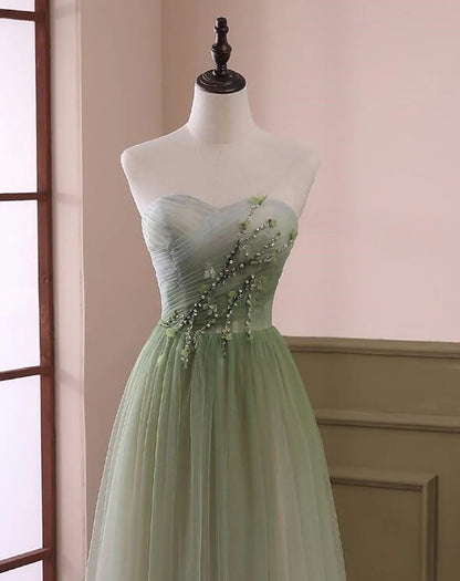 Hermoso vestido formal de tul verde claro, corte A, vestido de fiesta verde, vestido de graduación TP1329