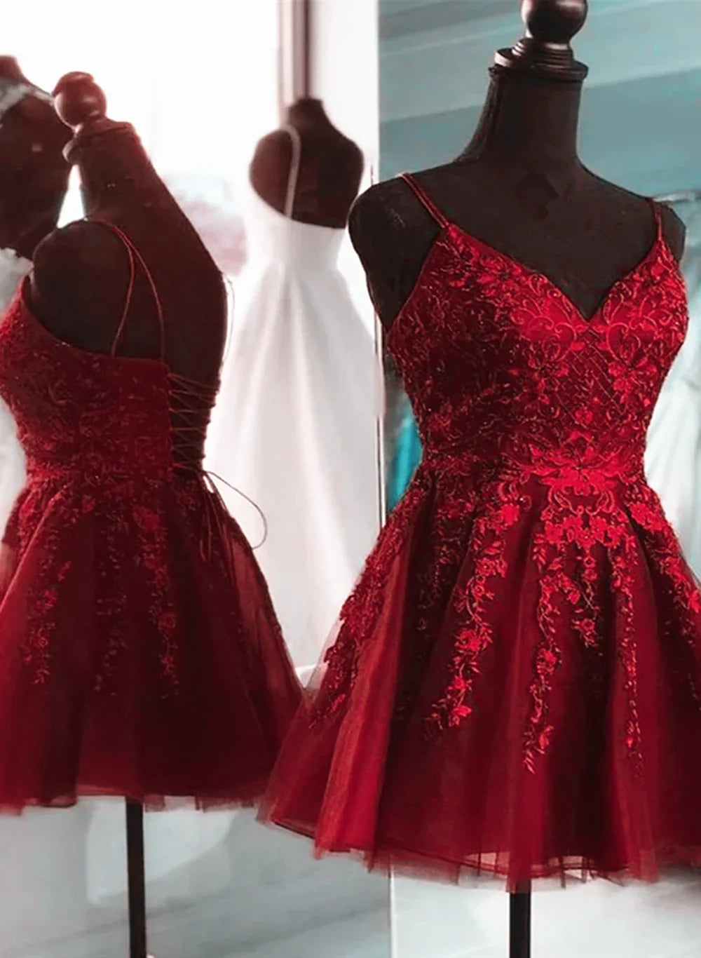 Vestido de fiesta corto de tul con encaje color vino tinto, vestido de regreso a casa color vino TP1332