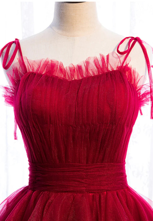 A-Line Long Spaghetti Strap Prom Dresses, Cute Layers Tulle Evening Dresses TP1343