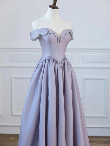 Vestido de fiesta largo de satén con corte en A y hombros descubiertos, TP1351