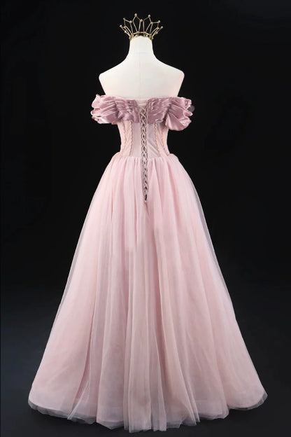 Vestido de fiesta de tul con cuentas y corte en A, largo hasta el suelo, precioso vestido de noche con hombros descubiertos TP1357