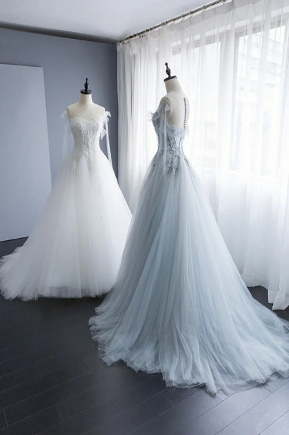 A-Line Tulle Lace Long Prom Dresses, Evening Party Dresses TP1359