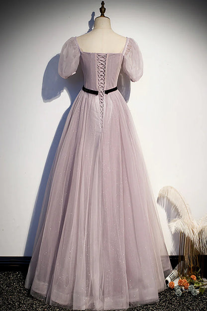 A-Line Tulle Long Prom Dresses, Simple Evening Dresses TP1363
