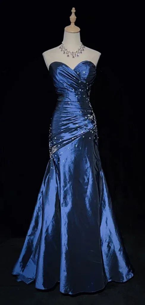 Vestido de fiesta largo de satén con escote corazón, sin mangas, estilo sirena, sexy, TP1376