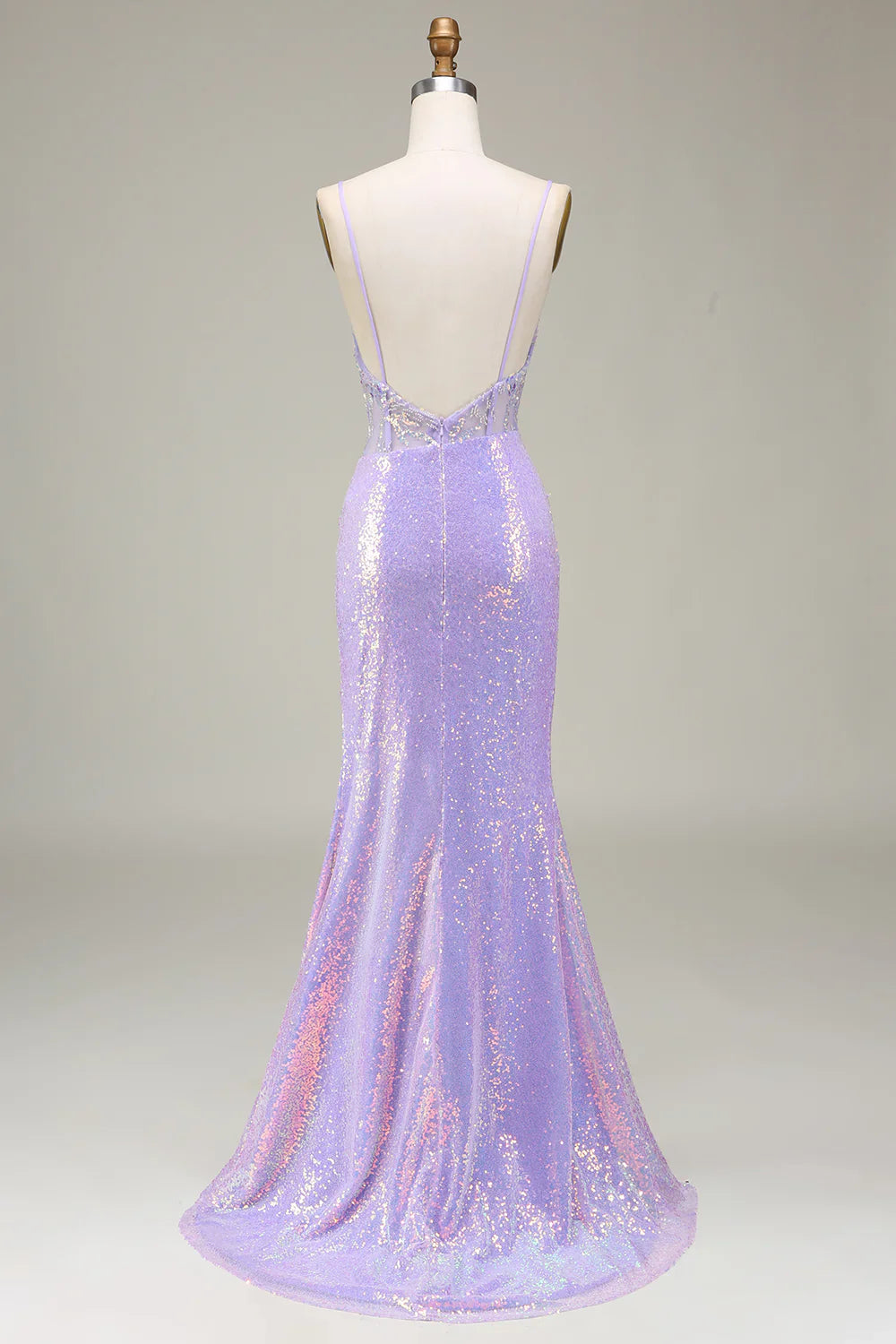 Vestido de fiesta con corsé morado claro y sirena brillante con abertura TP1380