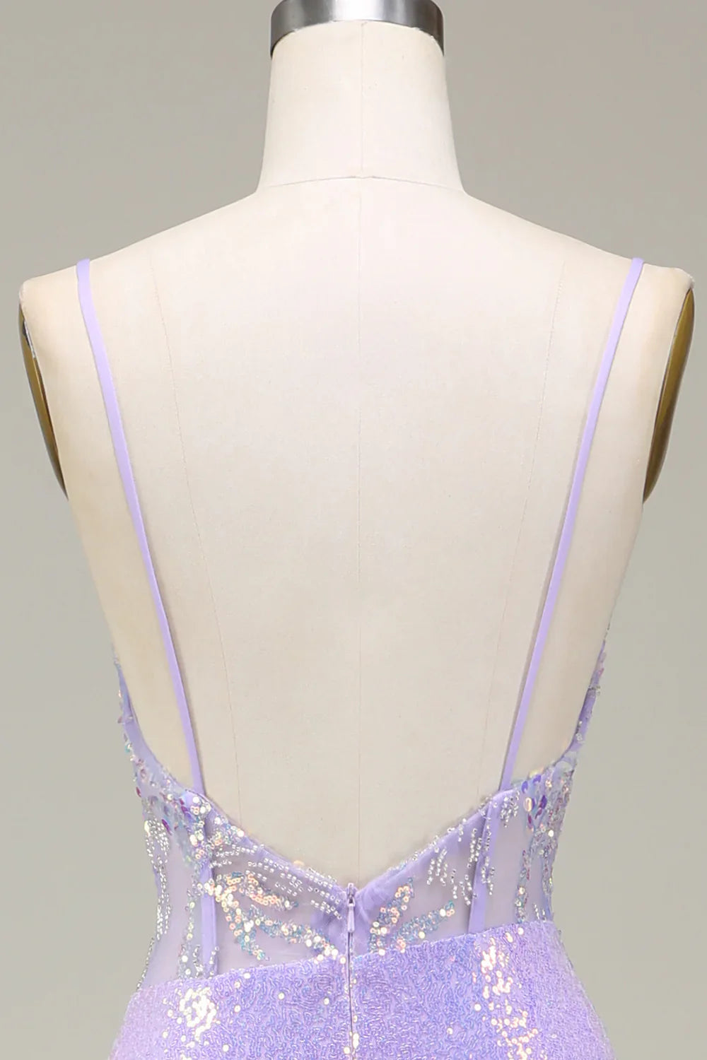 Vestido de fiesta con corsé morado claro y sirena brillante con abertura TP1380