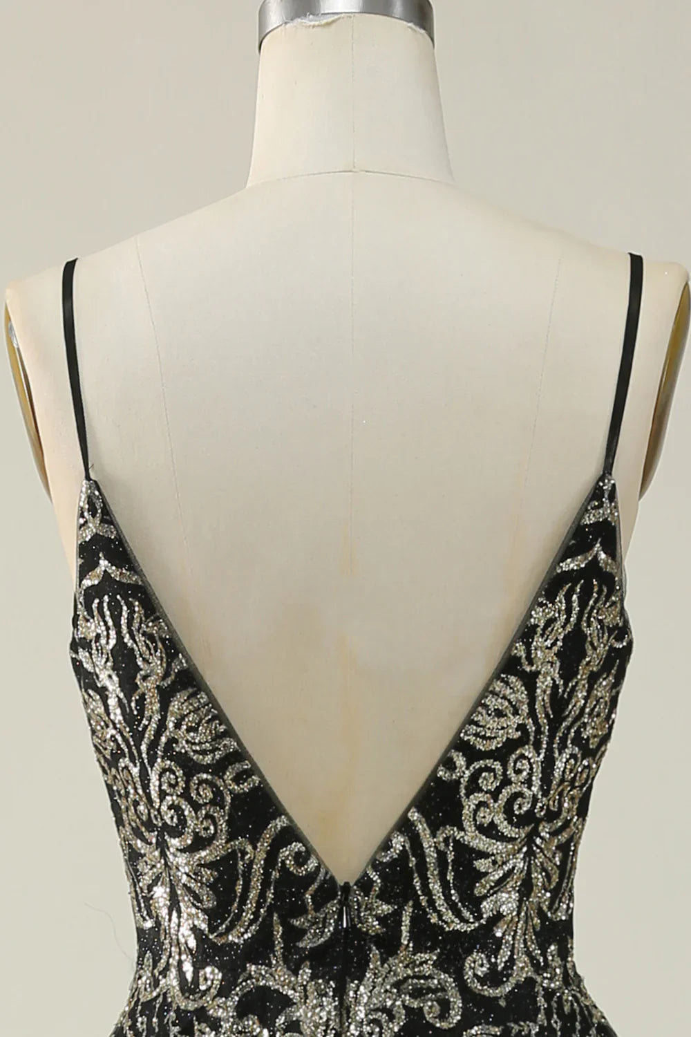 Black Golden Spaghetti Straps Long Prom Dress TP1397