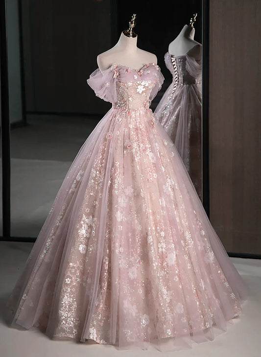 Vestido de fiesta rosa con escote en forma de corazón, encaje floral y tul, vestido de fiesta rosa largo con escote en forma de corazón TP1403
