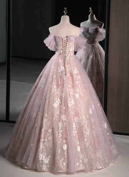 Vestido de fiesta rosa con escote en forma de corazón, encaje floral y tul, vestido de fiesta rosa largo con escote en forma de corazón TP1403