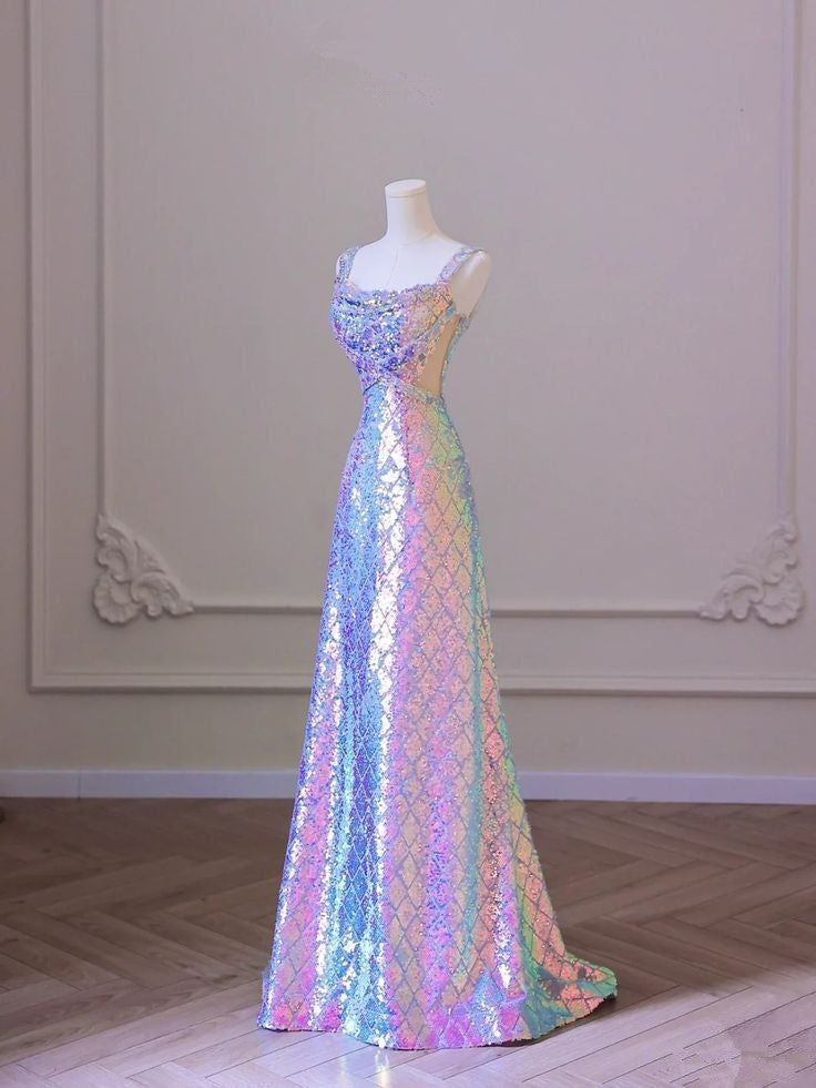 Vestido de noche largo con tirantes finos, estilo sirena, degradado morado, TP1425
