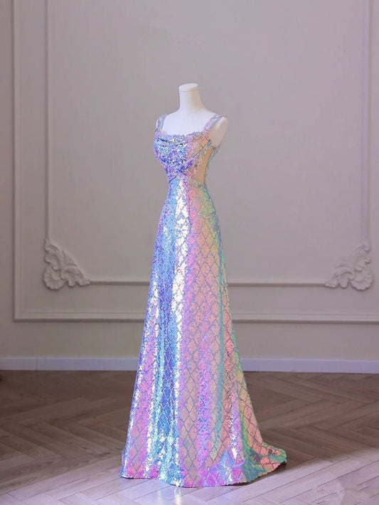 Vestido de noche largo con tirantes finos, estilo sirena, degradado morado, TP1425