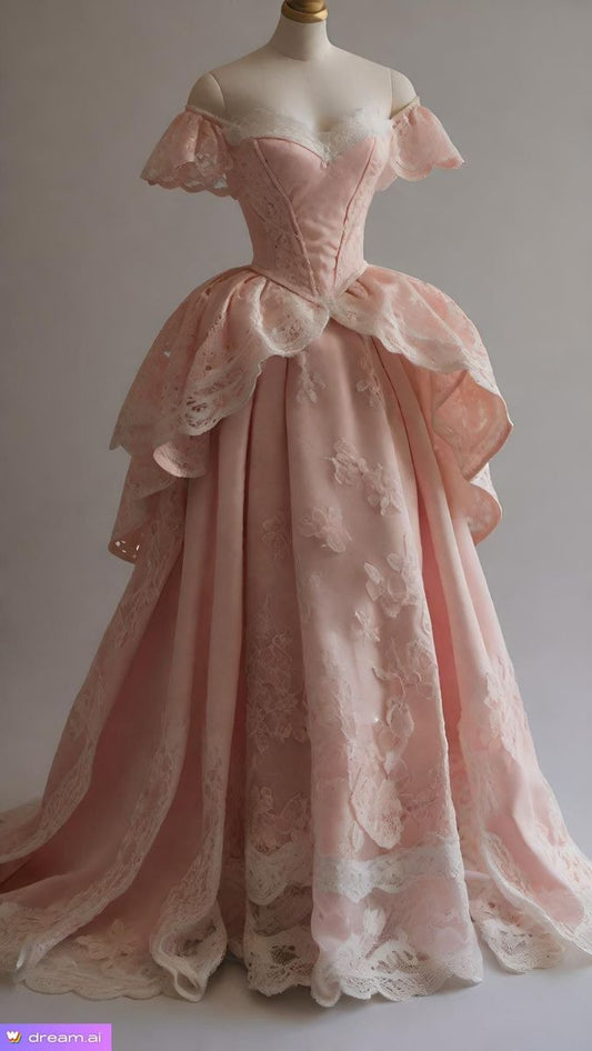 Vestido de fiesta largo de satén rosa con hombros descubiertos y encaje, estilo retro, TP1537