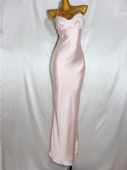 Pink A-Line Spaghetti Strap Simple Satin Long Prom Dresses TP1584