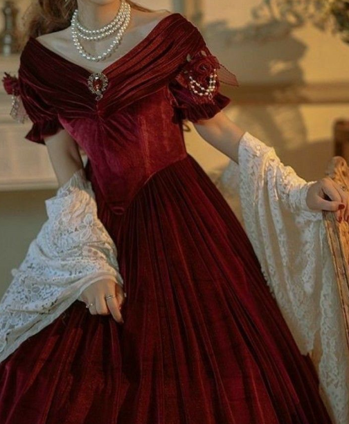 Vestido de fiesta largo vintage de terciopelo burdeos con escote en V y corte en A TP1598