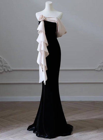 Black Mermaid Strapless Velvet Long Prom Dresses TP1632