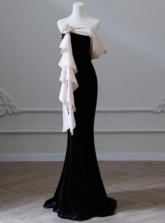 Black Mermaid Strapless Velvet Long Prom Dresses TP1632