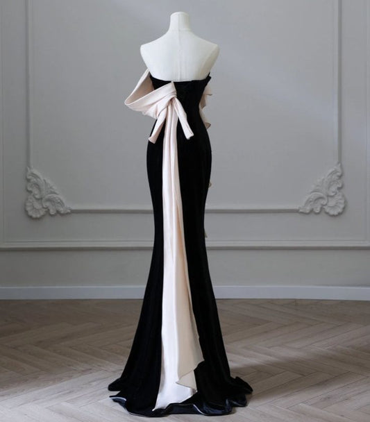 Black Mermaid Strapless Velvet Long Prom Dresses TP1632