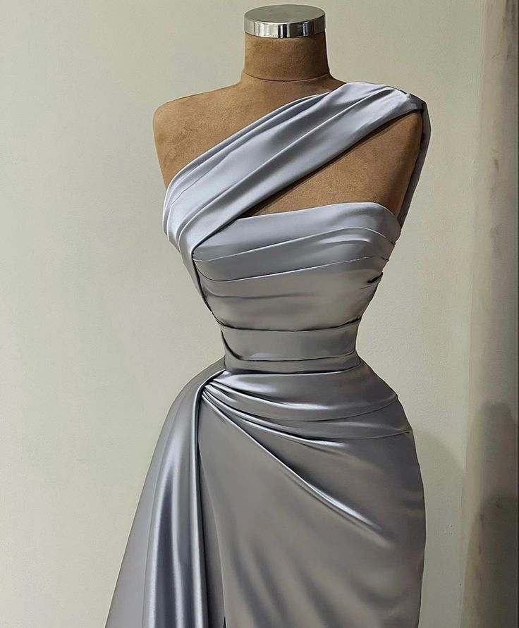 Gray Single Strap High Split Satin Long Ball Gowns  TP1644