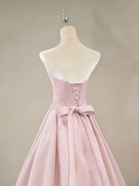 Pink A-Line Strapless Strapless Long Prom Dresses TP1662