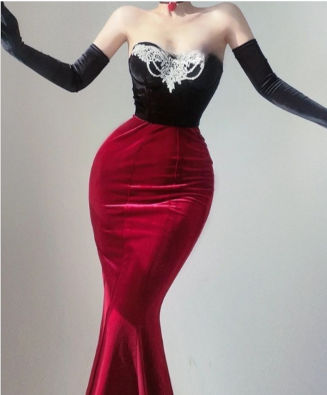 Vestido de fiesta largo de terciopelo con tirantes finos y corte sirena color burdeos, sexy, TP1672