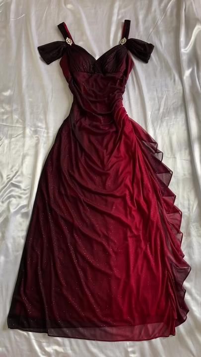 Vestido de fiesta largo de gasa burdeos con escote halter y corte en A, en varios colores, TP1679