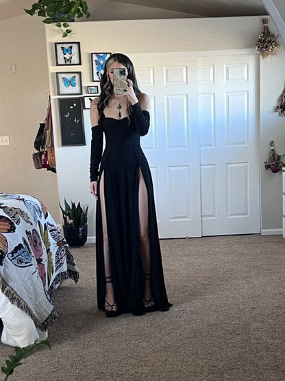Chic Black Strapless  Split Long Prom Dresses TP1728