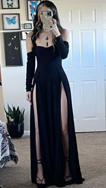 Chic Black Strapless  Split Long Prom Dresses TP1728