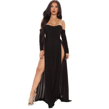 Chic Black Strapless  Split Long Prom Dresses TP1728