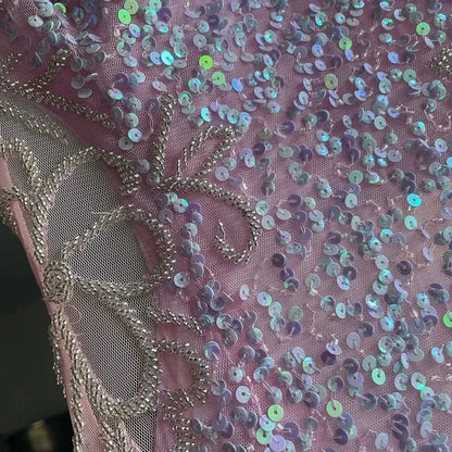 Vestido de fiesta largo rosa con escote en V, lentejuelas y abertura TP1732