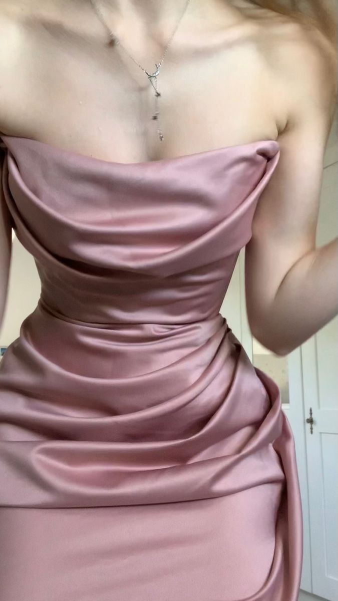 Vestido de fiesta largo de satén con abertura y corte sirena rosa sexy, sin tirantes, TP1734