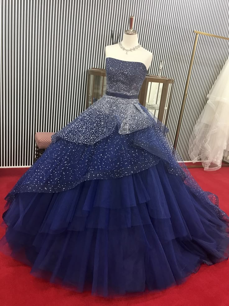 Vestido de noche azul marino de tul con lentejuelas plateadas y cuentas, sin tirantes, TP1763