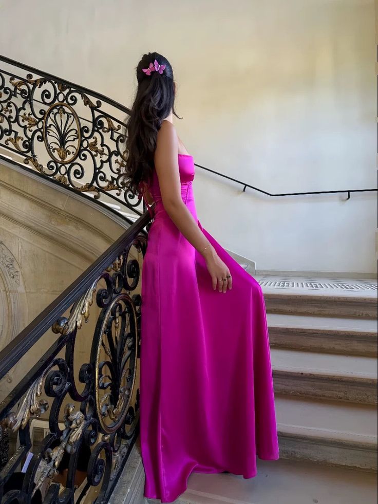 Vestido de fiesta largo de satén con tirantes finos, sexy, color rosa, TP1785