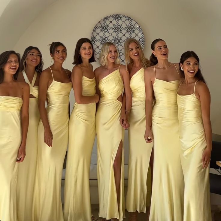 Vestido de fiesta largo de satén amarillo suave y sencillo, vestido de dama de honor TP1800