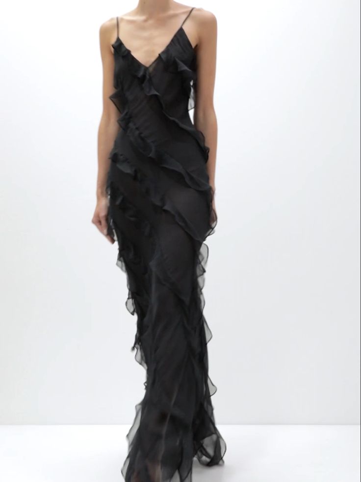 Sexy Black V-Neck Spaghetti Strap Open Back Mermaid Long Ball Gown TP1822